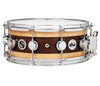 DW Super Solid Edge Collector's Series Snare Drum- Natural Lacquer Over Walnut With Maple Rings.